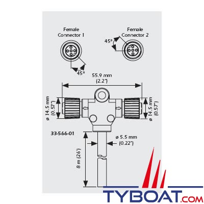 Airmar - Câble d'alimentation NMEA2000 - 8 mètres