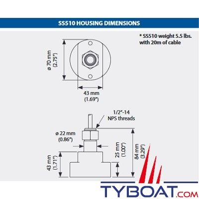 Airmar - EchoRange SS510 Smart Sonar Depth Sensor  - 200Khz - Connecteur Nmea0183