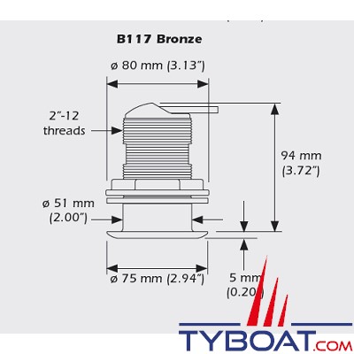 Airmar - Sonde B117 traversante bronze 50/200 kHz - 600 Watts - Connecteur générique Airmar