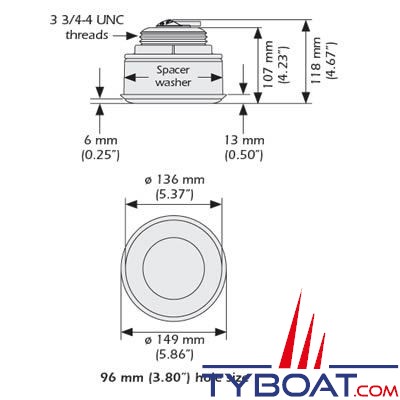 Airmar - Sonde traversante bronze B164 DT XID 1Kw - 50/200 KHz - Profondeur/température - Connecteur Airmar - Angle 0° 