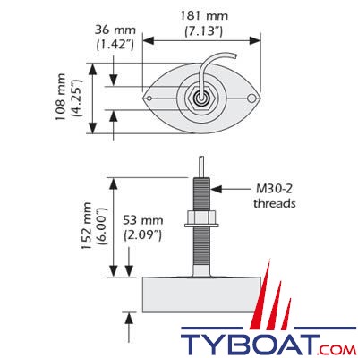 Airmar - Sonde traversante bronze B260 DT XID 1Kw - 50/200 KHz - Profondeur/température - Connecteur mâle 9 PIN M&M - Sans fairing