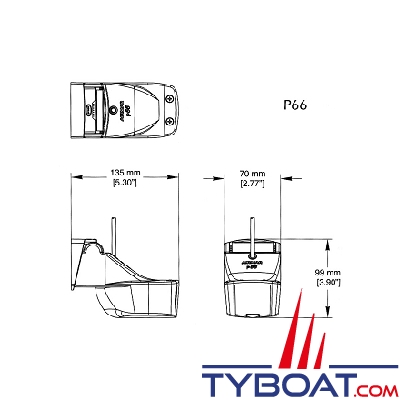 Furuno - Sonde tableau arrière P66DT - 600W 50/200kHz - profondeur température - Connecteur 10 broches