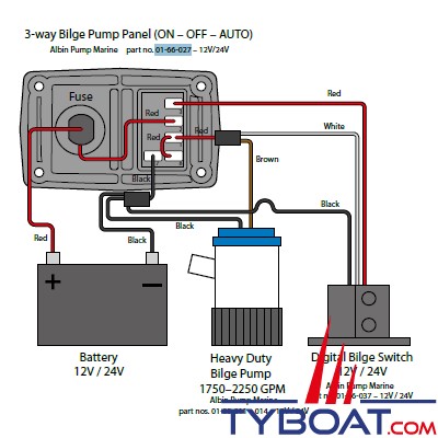 Albin Pump Marine - Panneau de contrôle pour pompe de cale - 3 voies - 12/24V