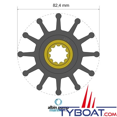 Albin Pump Marine - Turbine Néoprène Ø 82.4 mm - épaisseur 73.4 mm  - 12 pales - 11 cannelures