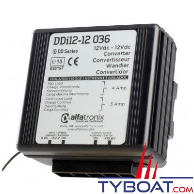 Alfatronix - Stabilisateur de tension isolé DDi 12-12 036 - 12 Volts/12 Volts - 3 Ampères 