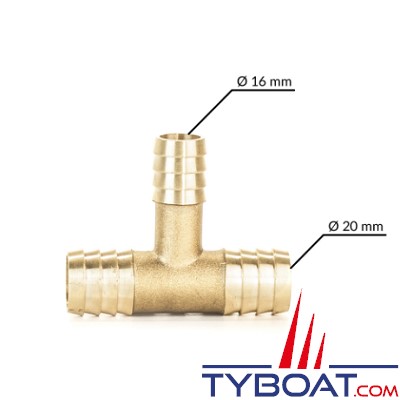 Autoterm - Connecteur laiton en T - 90° - Ø 20 / 16 / 20 mm
