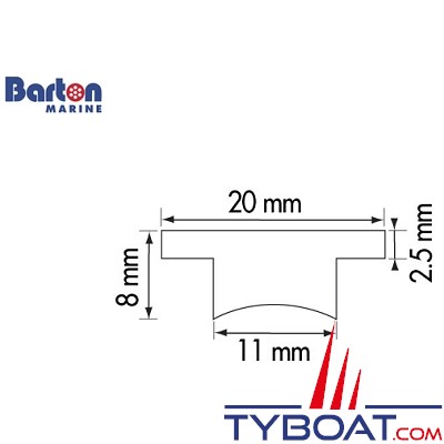 Barton Marine - Curseur de grand-voile pour rail en T - largeur 20 mm