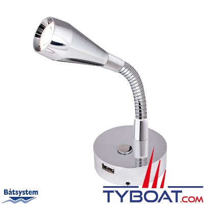 Batsystem - Applique à led Leia - 12 Volts avec variateur 0 à 270 lumens - Bras flexible - USB - chrome