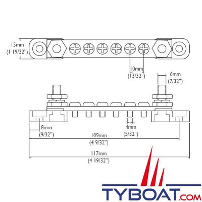 BEP Marine - Barrette de raccordement - 6 fiches rondes - 100A