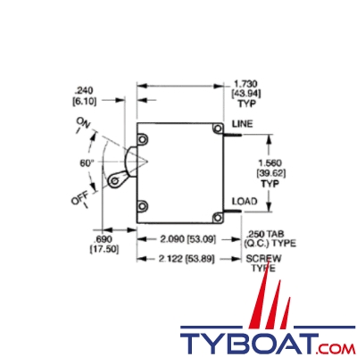 BEP Marine - Disjoncteur 1 pôle hydromagnétique 20A