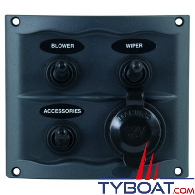 BEP Marine - Tableau électrique - 3 interrupteurs étanches avec prise allume cigare - 12 Volts - 900-3WPS