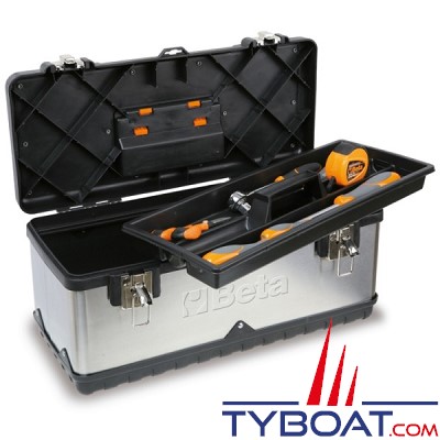 Beta - Boite à outils en acier inoxydable et plastique avec plateau amovible - 500x200x20 mm