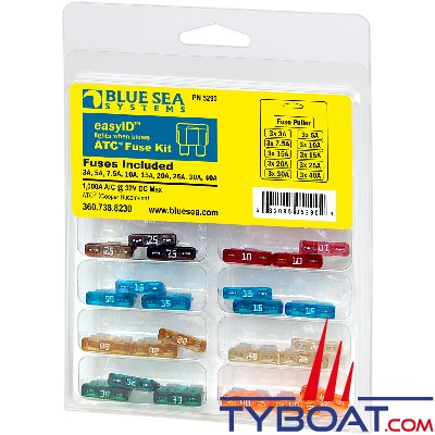 Blue Sea Systems - Assortiment 30 fusibles languette easyID (ATC 19x19mm) - 3/5/7.5/10/15/20/25/30/40A - 5290