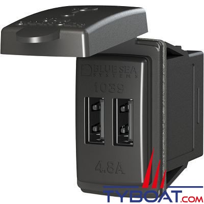 Blue Sea Systems - Prise tableau - 2 chargeurs USB - 12/24 Volts 4.8 Ampères 