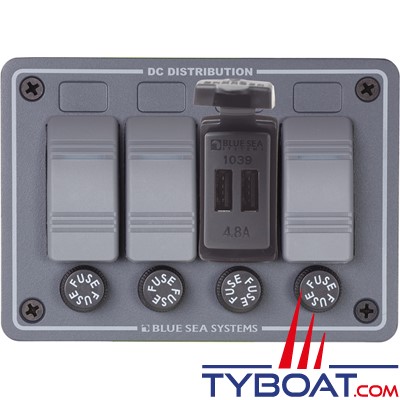 Blue Sea Systems - Prise tableau - 2 chargeurs USB - 12/24 Volts 4.8 Ampères 