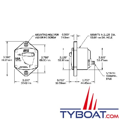 Blue Sea Systems - Disjoncteur thermique encastrable - série 187 - 50A - 7039 