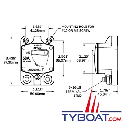 Blue Sea Systems - Disjoncteur thermique - montage en saillie - série 187 - 100 Ampères - 7144