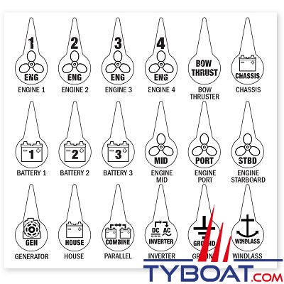 Blue Sea Systems - Kit icônes autocollant pour commutateur de batterie - 7902