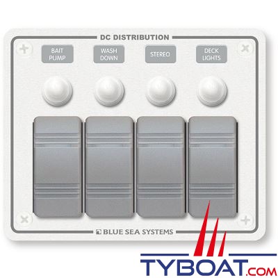Blue Sea Systems - Tableau blanc 12 Volts d.c clb 4 positions horizontal - 8272