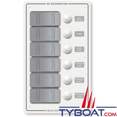 Blue Sea Systems - Tableau blanc 12 Volts d.c clb 6 positions - 8273