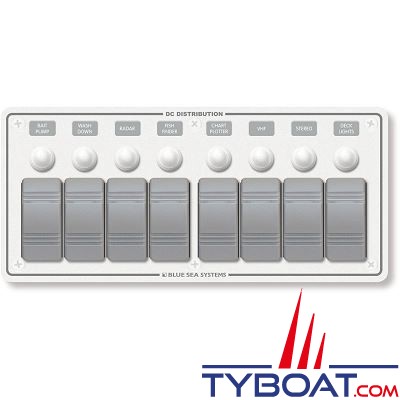 Blue Sea Systems - Tableau blanc 12 Volts d.c clb 8 positions horizontal - 8271