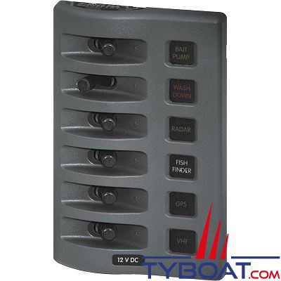 Blue Sea Systems - Tableau étanche WeatherDeck® - gris - 12 Volts - d.c 6 fusibles - 4306