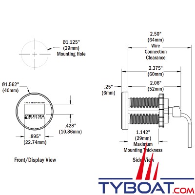 Blue Sea Systems - Thermomètre mini oled - Ø29mm - 12/24vdc 