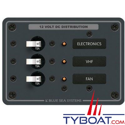 Blue Sea Systems - Tableau électrique  dc  - 3 circuits - 12/24v - disjoncteur type toggle - 8025