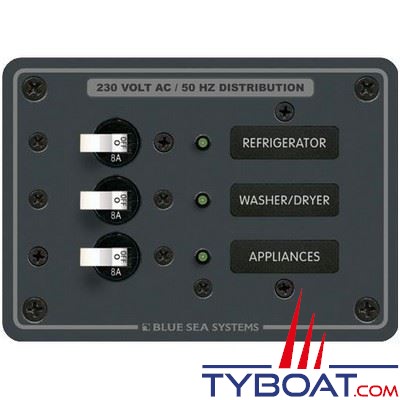 Blue Sea Systems -Tableau électrique à fusibles dc - 3 circuits - 230vac - disjoncteur type toggle - 8158