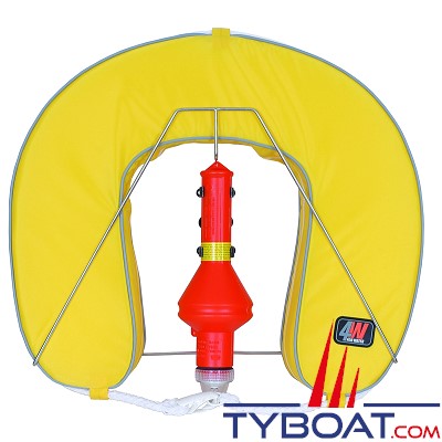 Bouée fer à cheval For Water avec feu à retournement et support inox - jaune