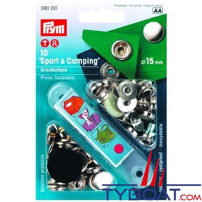 Bouton pression Prym laiton nickelé inoxydable Ø 15mm à visser (x10 pièces  + outils) PRYM 390211 