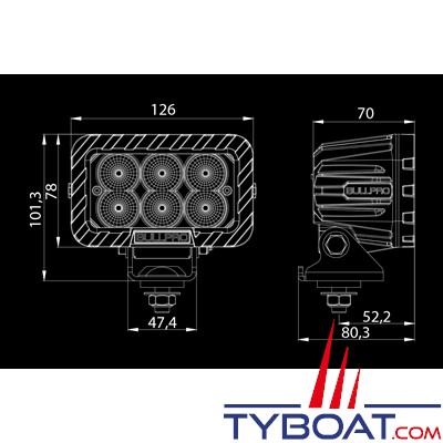 BullPro - Projecteur de travail à Led - 5400 Lumens - 60 Watts - 9 à 48 Volts - Faisceau 60° - IP68