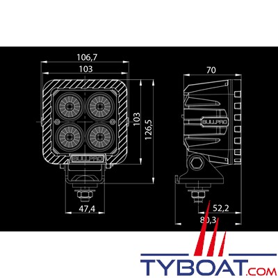 BullPro - Projecteur de travail à Led - 7200 Lumens - 80 Watts - 9 à 48 Volts - Faisceau 60° - IP68