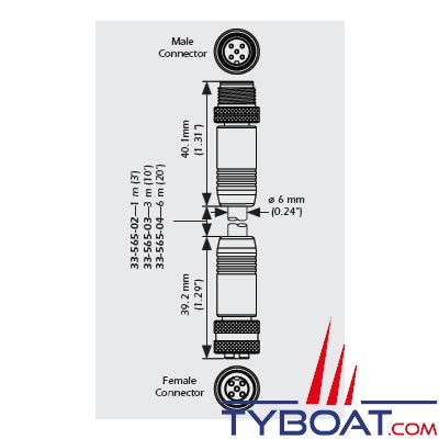 Airmar - Câble NMEA2000- Prises mâle/femelle micro C - 1 mètre