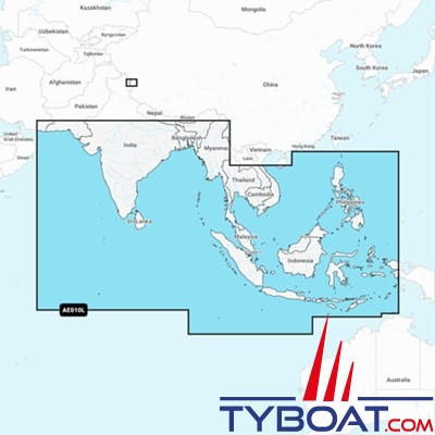 Carte marine Garmin Navionics+ NSAE010L - Indian Ocean & South China Sea - Couverture Large