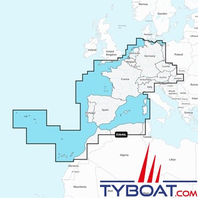 Carte marine Garmin Navionics+ NSEU646L - Europe, Central & West - Couverture Large