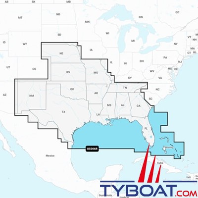 Carte marine Garmin Navionics+ NSUS006R - U.S. South - Couverture Régular
