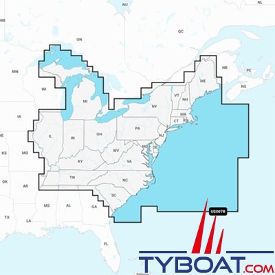 Carte marine Garmin Navionics+ NSUS007R - U.S. East - Couverture Régular