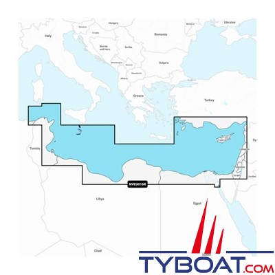 Carte marine Garmin Navionics Vision+ NVEU016R - Mediterranean Sea, Southeast - Couverture Régular