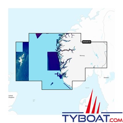 Carte marine Garmin Navionics Vision+ NVEU051R - Norway, Lista to Sognefjord - Couverture Régular