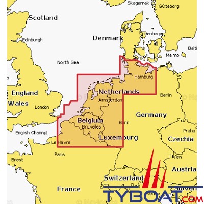 Carte marine Navionics+ NAEU076R - Benelux & Germany, West - Couverture Régular