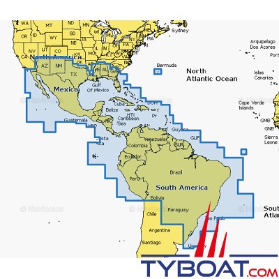 Carte marine Navionics+ NASA004L - Mexico, Caribbean to Brazil - Couverture Large
