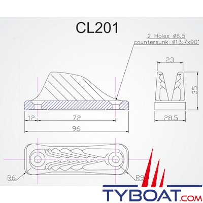 Clamcleat - CL201 - Coinceur ouvert vertical polyamide noir pour cordage Ø 6 à 12mm