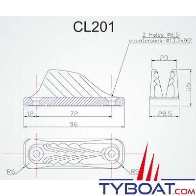 Clamcleat - CL201 - Coinceur ouvert vertical polyamide noir pour cordage Ø 6 à 12mm
