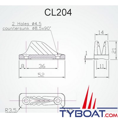 Clamcleat - CL204  - Coinceur mini polyamide noir pour cordage Ø 3 à 6 mm