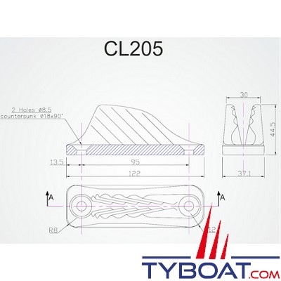 Clamcleat - CL205 coinceur ouvert major polyamide noir pour cordage Ø 10 à 16 mm