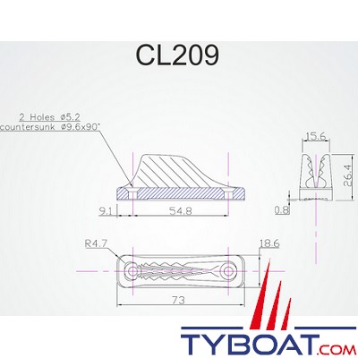 Clamcleat - CL209 - Coinceur ouvert midi polyamide noir pour cordage Ø 4 à 8 mm