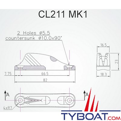 Clamcleat - CL211 MK1 coinceur à pontet racing junior alu pour cordage Ø 3 à 6 mm