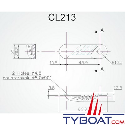 Clamcleat - CL213 - Coinceur latéral tribord polyamide noir pour cordage Ø 2 à 5 mm