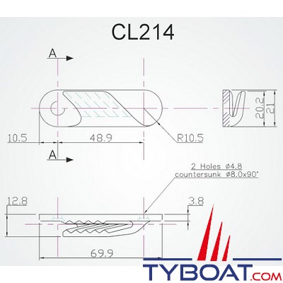 Clamcleat - CL214 - Coinceur latéral babord polyamide noir pour cordage Ø 2 à 5 mm